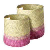 Seagrass Round Woven Storage Baskets in Gradient Pink By Rice DK